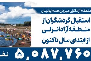 استقبال گردشگران از منطقه آزاد انزلیحضور افزون بر یک میلیون نفر، ورود بیش از ۱۵۰ هزار خودرو/تعداد گردشگران ورودی از مرز ۵ میلیون نفر عبور کرد